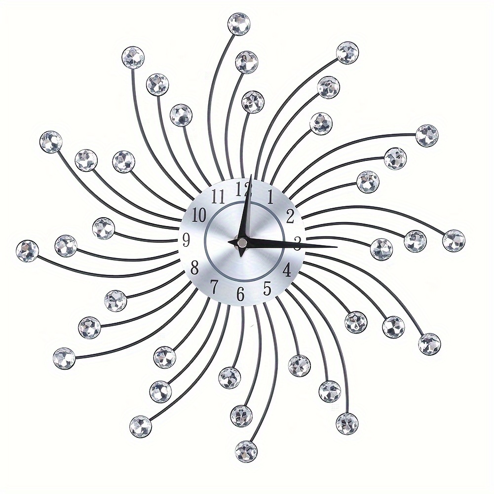 

12.99in Sparkling Bling Metallic Silver Flower Shaped Wall Clock For Living Room