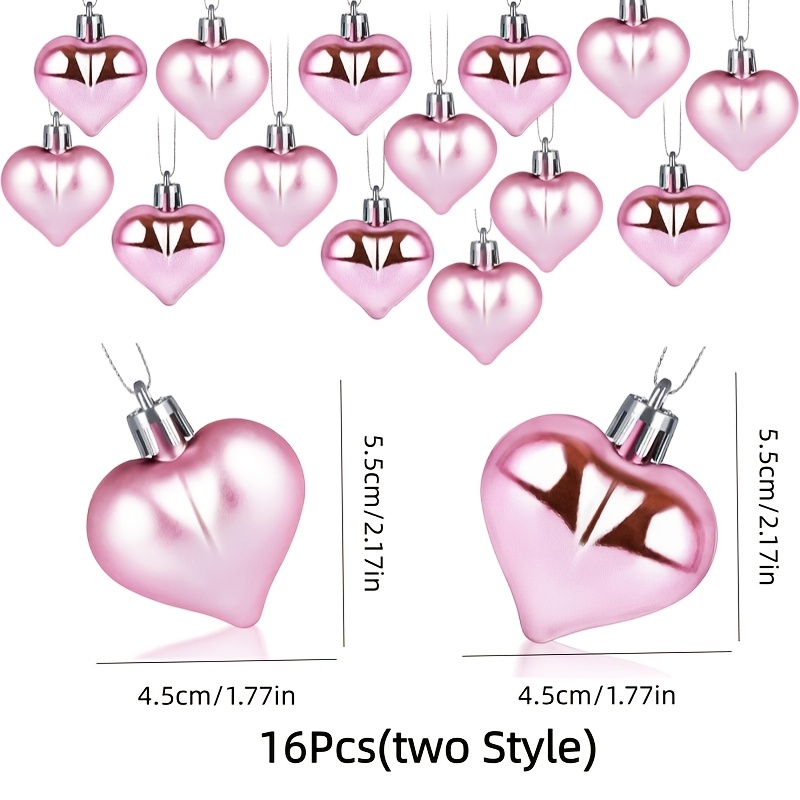 TEMU Lot de 16 boules suspendues élégantes de cœur rose - Ornement en plastique adapté pour les décorations de Noël, mariages, Saint-Valentin avec