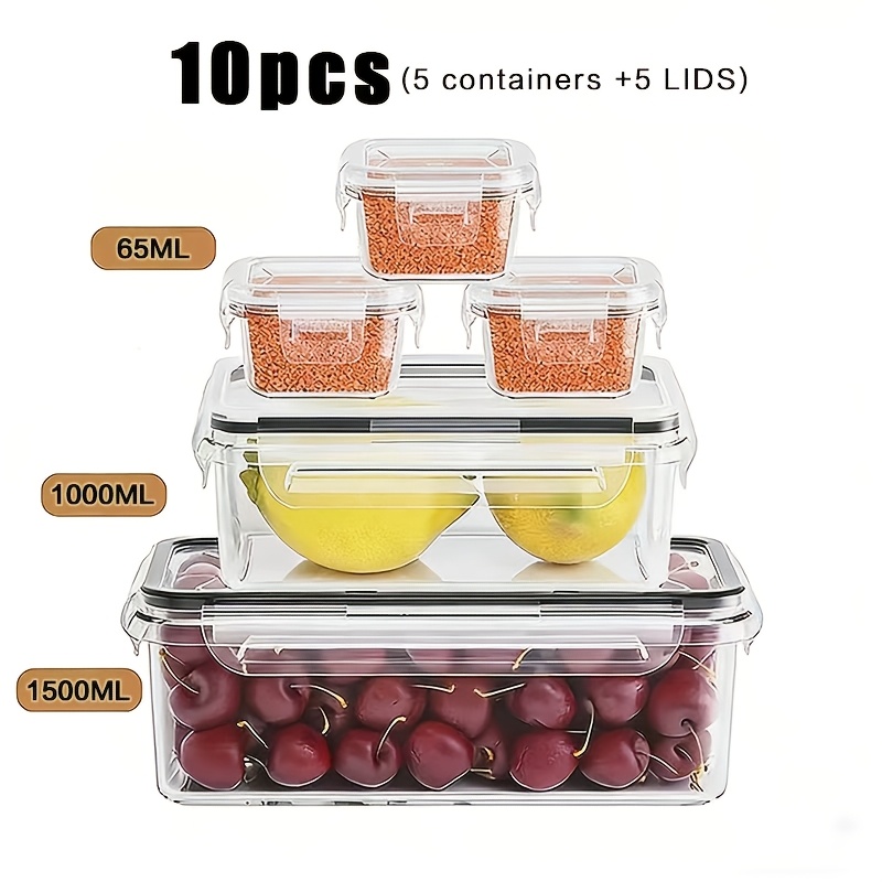 Image of 10pcs Set Of Food Storage Containers, Transparent Food-grade Pp Material Airtight Containers With Lids, Multi-sizes (5pcs Containers And 5pcs Lids) Suitable For Vegetables, Fruits