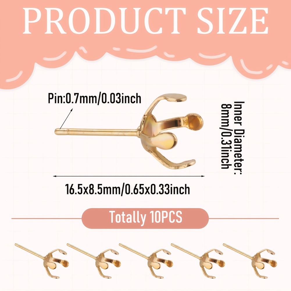 TEMU 10pcs 304 Stainless Steel Stud Earring Findings | Prong Earring Settings, Earring Accessories