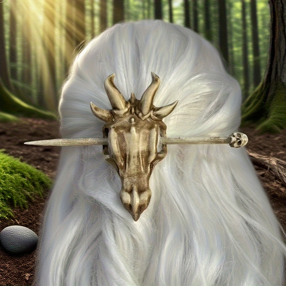 Goth‎ Horned Dragon Skull Hair Clip Stick Hairpin Rock Punk Brand New !! 1pc retro viking hairpin punk skull hair stick gothic viking  main image 3