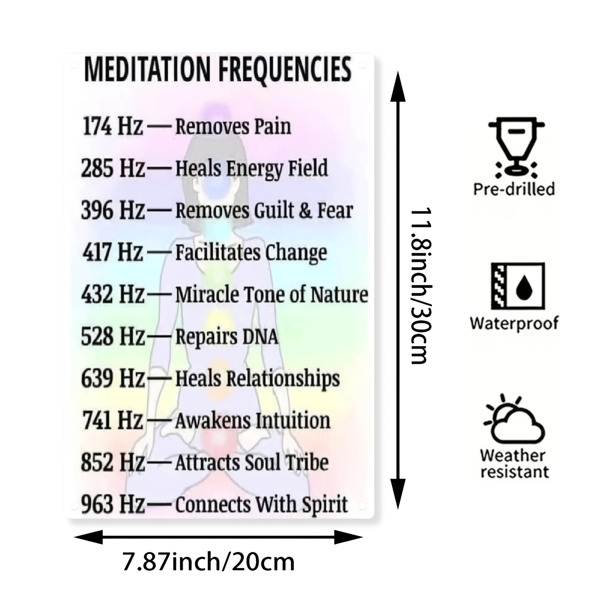 TEMU 2d Flat 1pc Meditation Frequency Chart Aluminum Sign 8x12in 20x30cm Vibrant Color-coded Design Durable Waterproof Pre-drilled Wall Art Indoor