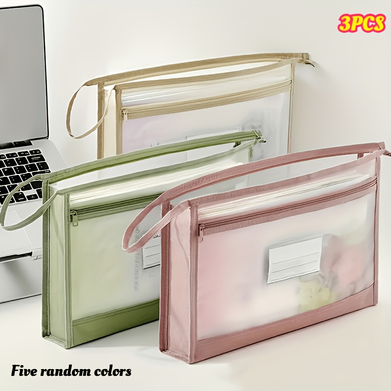 TEMU 3pcs-a4 Double-layer Zipper Document Bag, Transparent Front For Easy Identification, 60g Heavy-duty Zipper Closure, Very Suitable For Office And