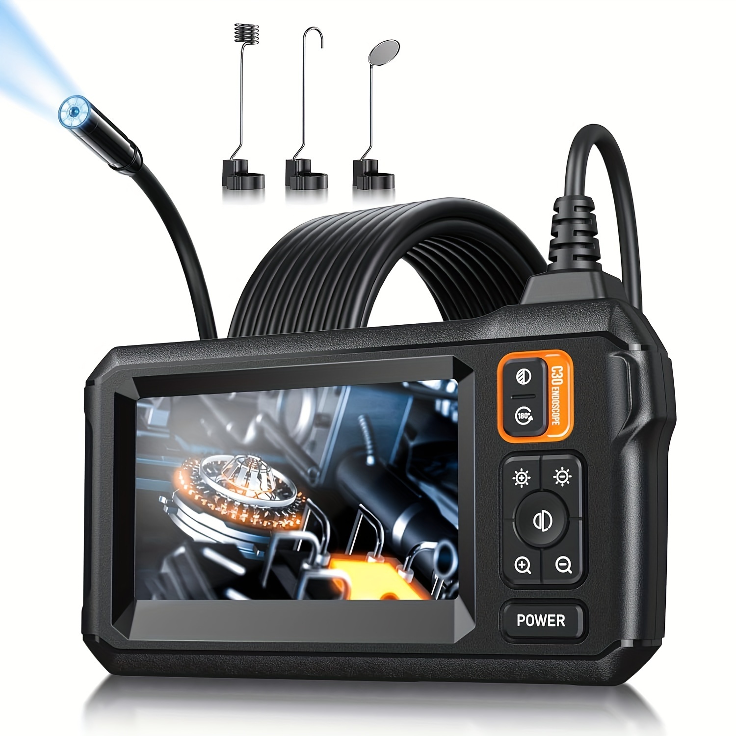 

Endoscope Camera With Light - Inspection Hole Camera 4.3 Inch Ips Screen, 1920p Hd Snake Camera With 8 Led Lights, 16.4 Feet Semi-rigid Rope Hole Oscilloscope, Sewer Endoscope Orange