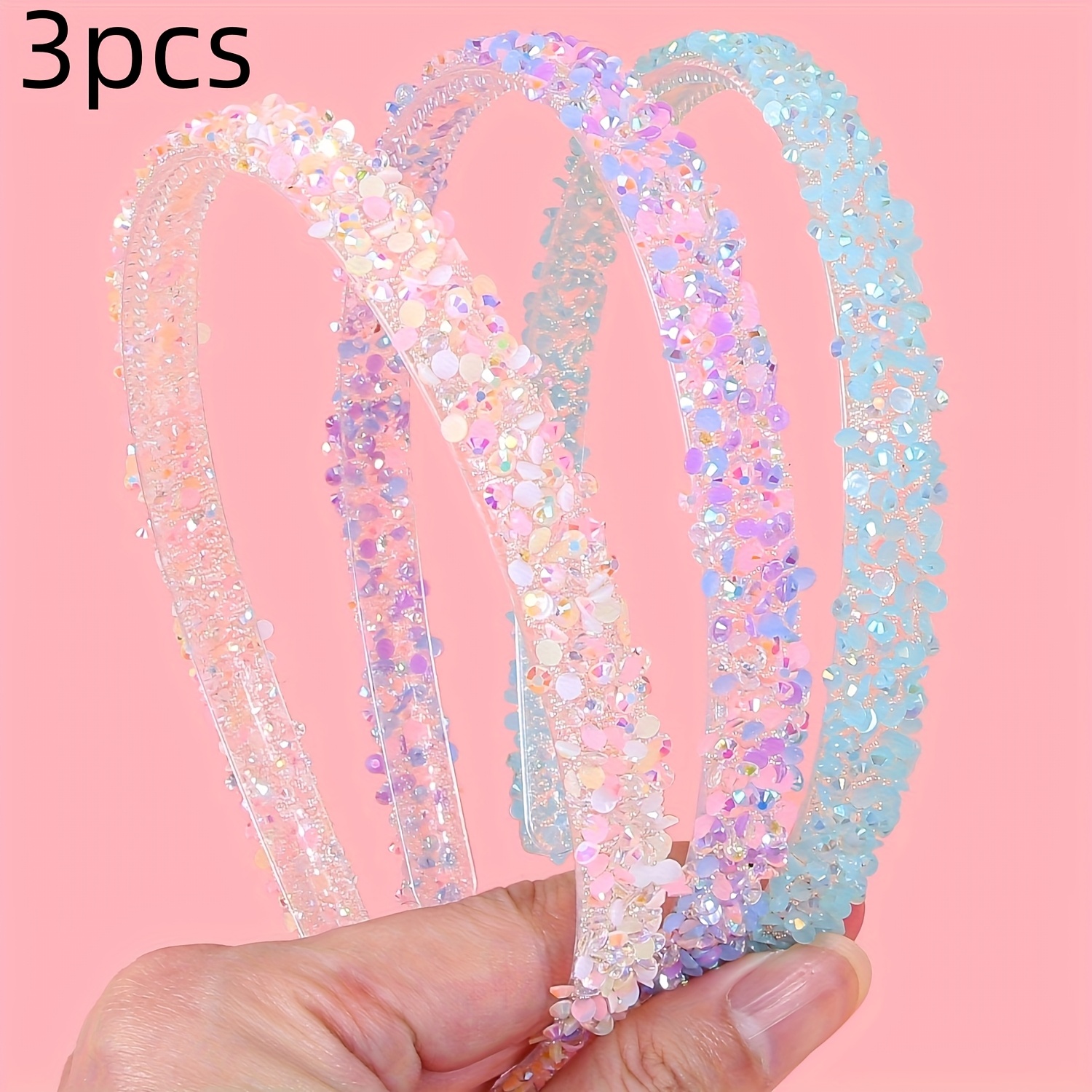 Image of 3 Shiny Rhinestone Headbands For Women, Easy Plastic Headbands, Hair Bands, Holiday Party Hair Additions