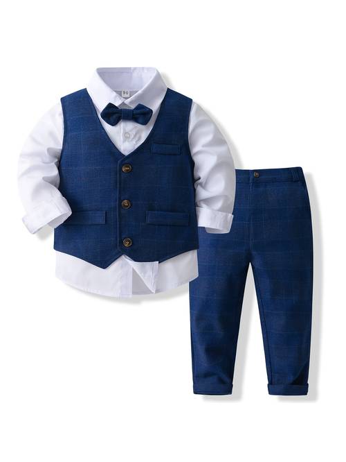 boys spring autumn blue gentleman three piece set vest long sleeve shirt with collar pants