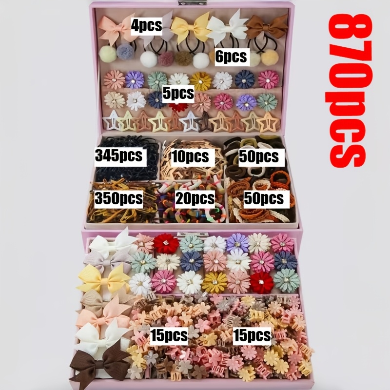 TEMU Ensemble de 870 pièces de pompons de mode pour cheveux | des pinces à nœud de queue, des pinces à fleurs en strass, des pinces , des petites