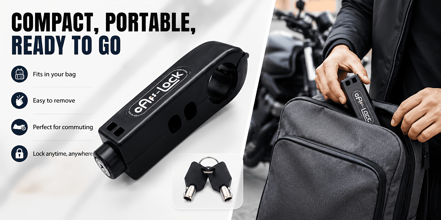 Juego de candado antirrobo para manillar con 2 llaves, candado para motocicleta con combinación - Candado antirrobo ABS para acelerador, sistema sin llave para motocicletas, ATV, scooters, motos de cross, fácil de instalar y quitar, sin batería