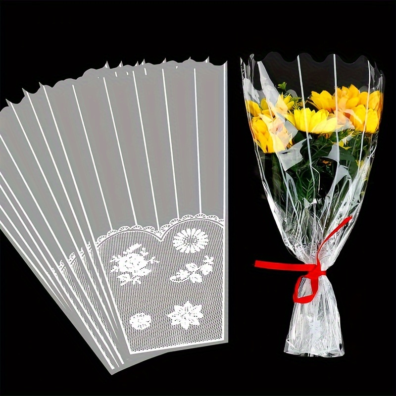 

100pcs Clear Plastic Flower Bouquet Wrapping Bags - Floral Tapes & Wraps For Birthday, Wedding, Valentine's, And Mother's Day Bouquet Packaging