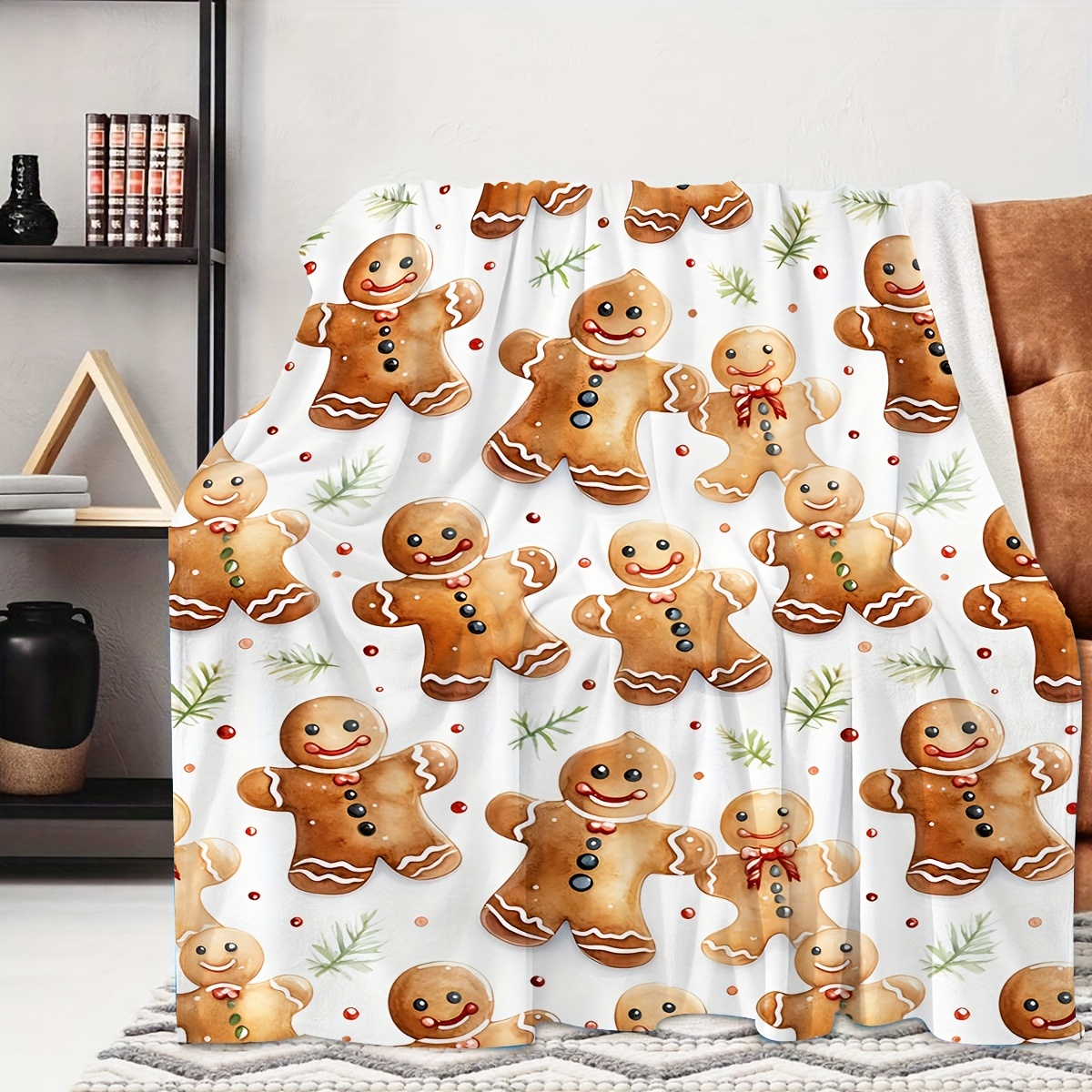 

Cozy Christmas Gingerbread Print Flannel Blanket - Soft, Warm Throw For Couch, Bed, Office, And Travel - Gift For