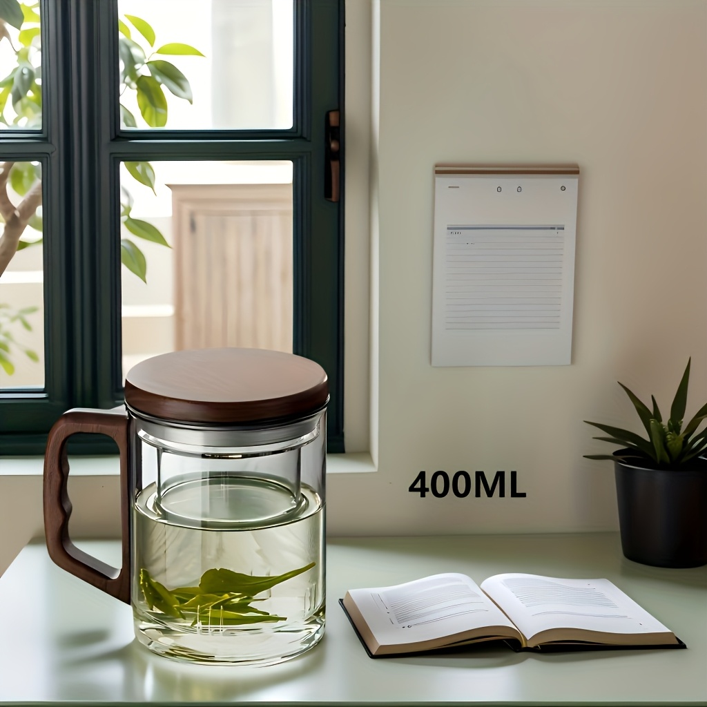 TEMU 1pc Handmade Double-layer Straight Glass Teapot, High-borosilicate Glass Cup, Clear Design, Home/office/gift, Reusable And Dishwasher Safe, Easy