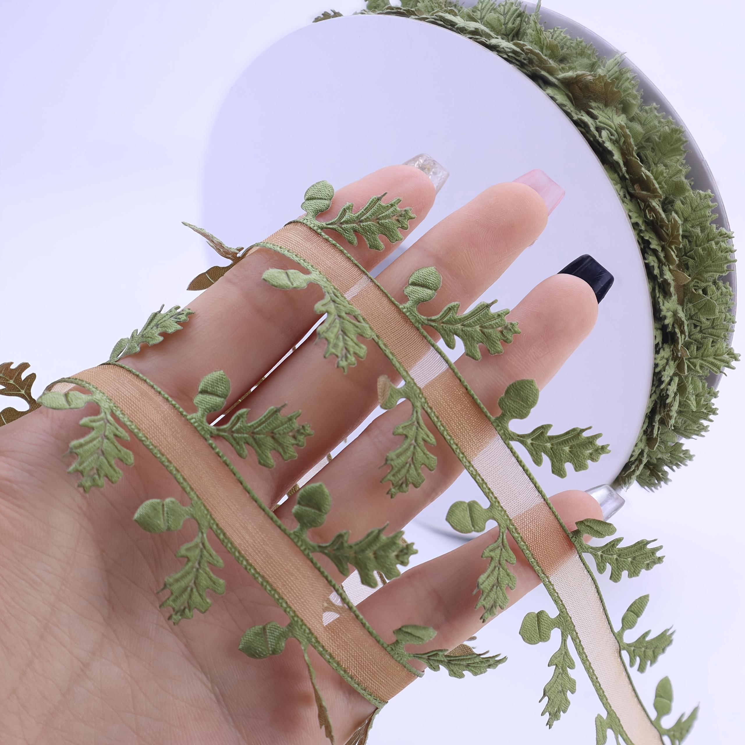 TEMU 1 Roll (20 Yards) Artificial Green Leaf Ribbon Garland - Realistic Eucalyptus-like Leaves With Olive-green & Fronds, Durable Fabric-like Texture