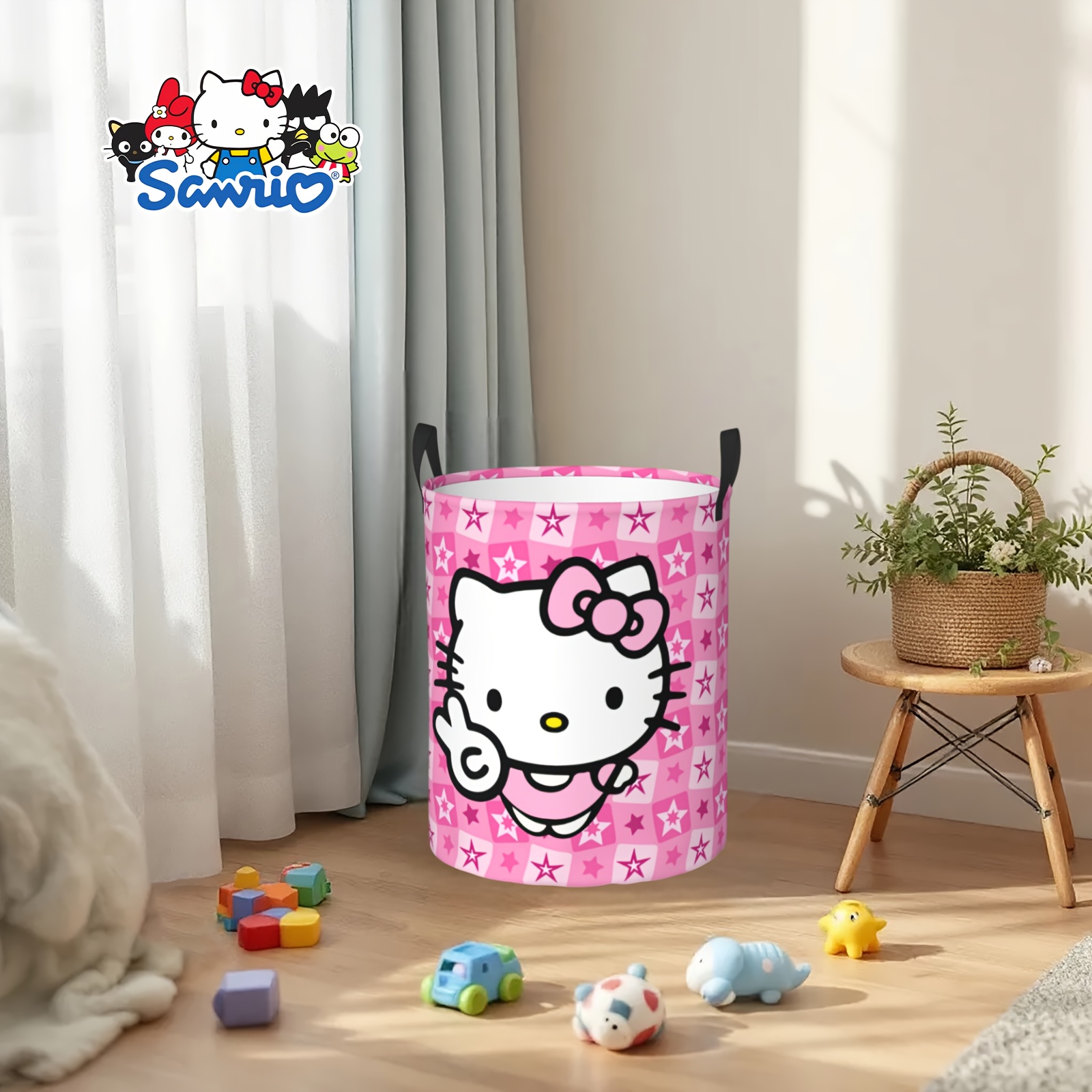 [Sanrio Hello Kitty] Sanrio Official Hello Kitty Laundry Hamper | Portable Storage Hamper with Sturdy Handle, Oxford Cloth, Easy to Store And Collapsible Design - Easter Gift