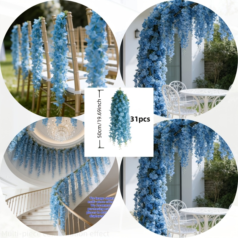 TEMU 31 Fiori Artificiali di Blu Simulati di Fascia , Fitte di Fiori Pendenti di Blu , Fiori Artificiali per Esterni, Decorazioni per le Feste,