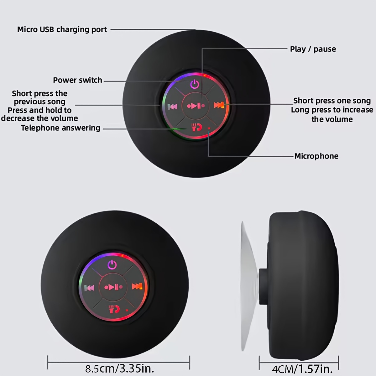 CUKBUG Wireless Speaker with Suction Cup Mount, IPX4 Shower Speaker Compatible for Smartphones/Tablets, - Portable Sound System for Bathroom, Pool, Car, Beach, Outdoor, Built-in Mic & for Parties (No Dock)