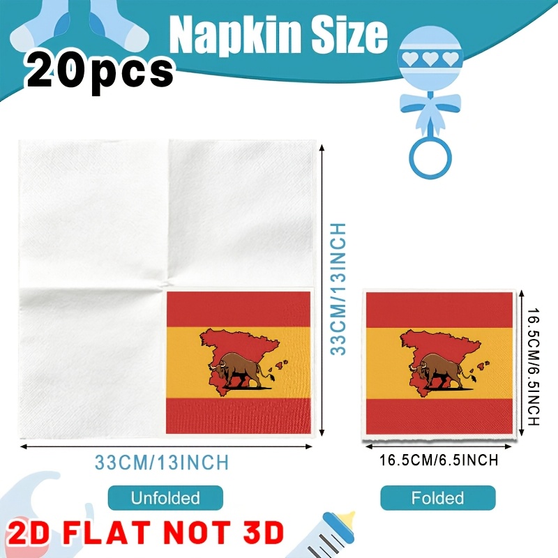 TEMU 2d Flat 20pcs, Spanish Flag Napkins With Bull And Party Napkins, Guest Hand Towels Decorative Paper, Spring Summer Picnic, Wedding Birthday