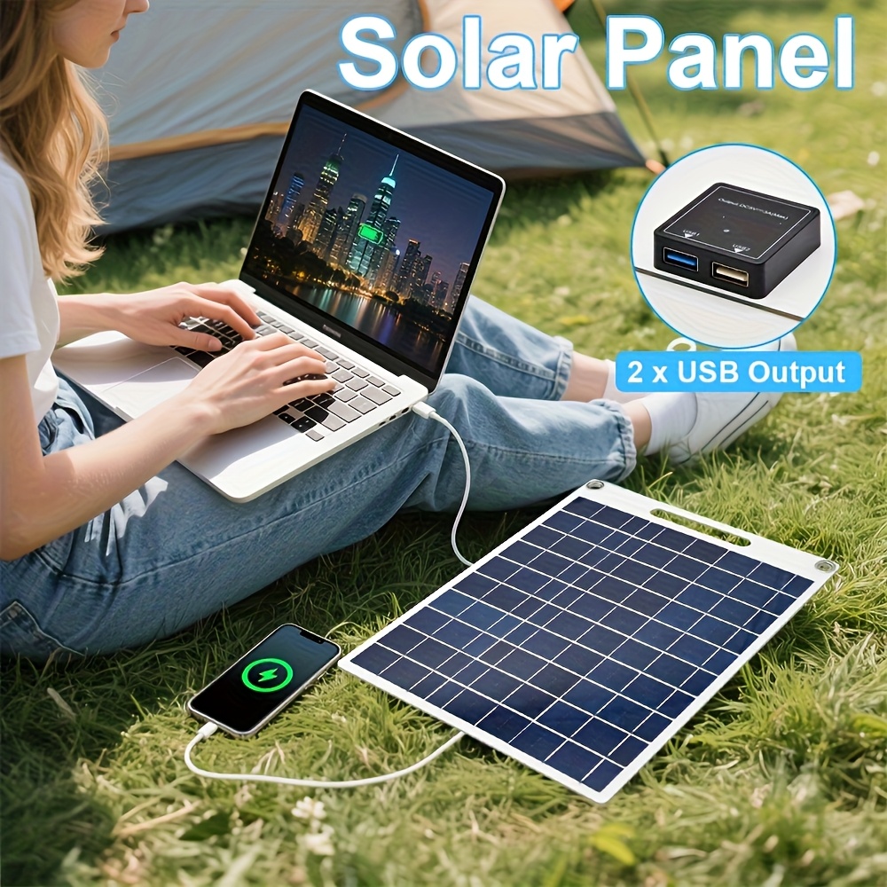 [high-performance conversion charging pad] portable solar charging panel - 5v usb safety voltage regulator, 2 usb ports with 2.5a output, lightweight for outdoor camping, home backup power supply, power bank, flashlight, fan, solar phone charger, foldable design, weatherresistant material, highefficiency regulator, emergency preparedness Product details 0