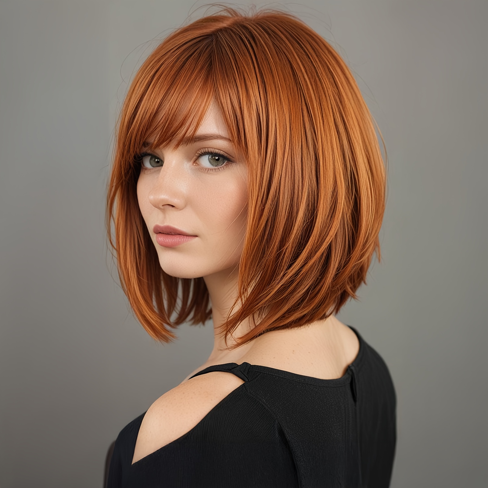 E-shop Orange Kurze Bob-Glatthaarperücke für Energiegeladene Mädchen, Rosennetz-Kappe Mattes Hochtemperaturfasersynthetik-Perücke, Niedliche