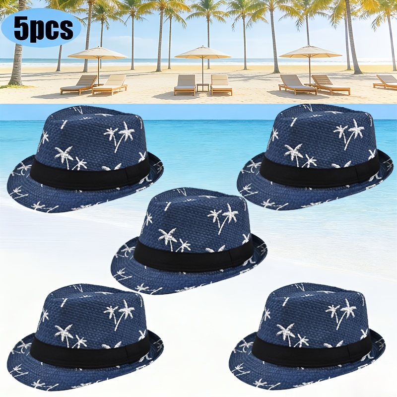 TEMU 5 pezzi/Cappello di Panama con stampa per vacanze, cappello da spiaggia/cappello a cilindro - Unisex, per matrimoni/feste in spiaggia, da cowboy