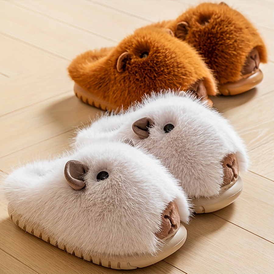cozy cute womens plush slippers warm soft fuzzy indoor shoes with non slip eva sole for winter   ladies slippers   home Product details 3