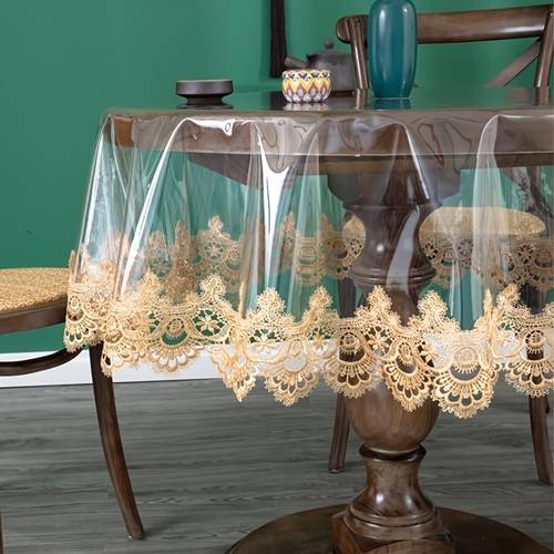 1pc dining table tablecloth non washable anti slip pvc transparent material with classic lace high end atmosphere coffee table cloth round tablecloth soft coffee table table mat simple tablecloth