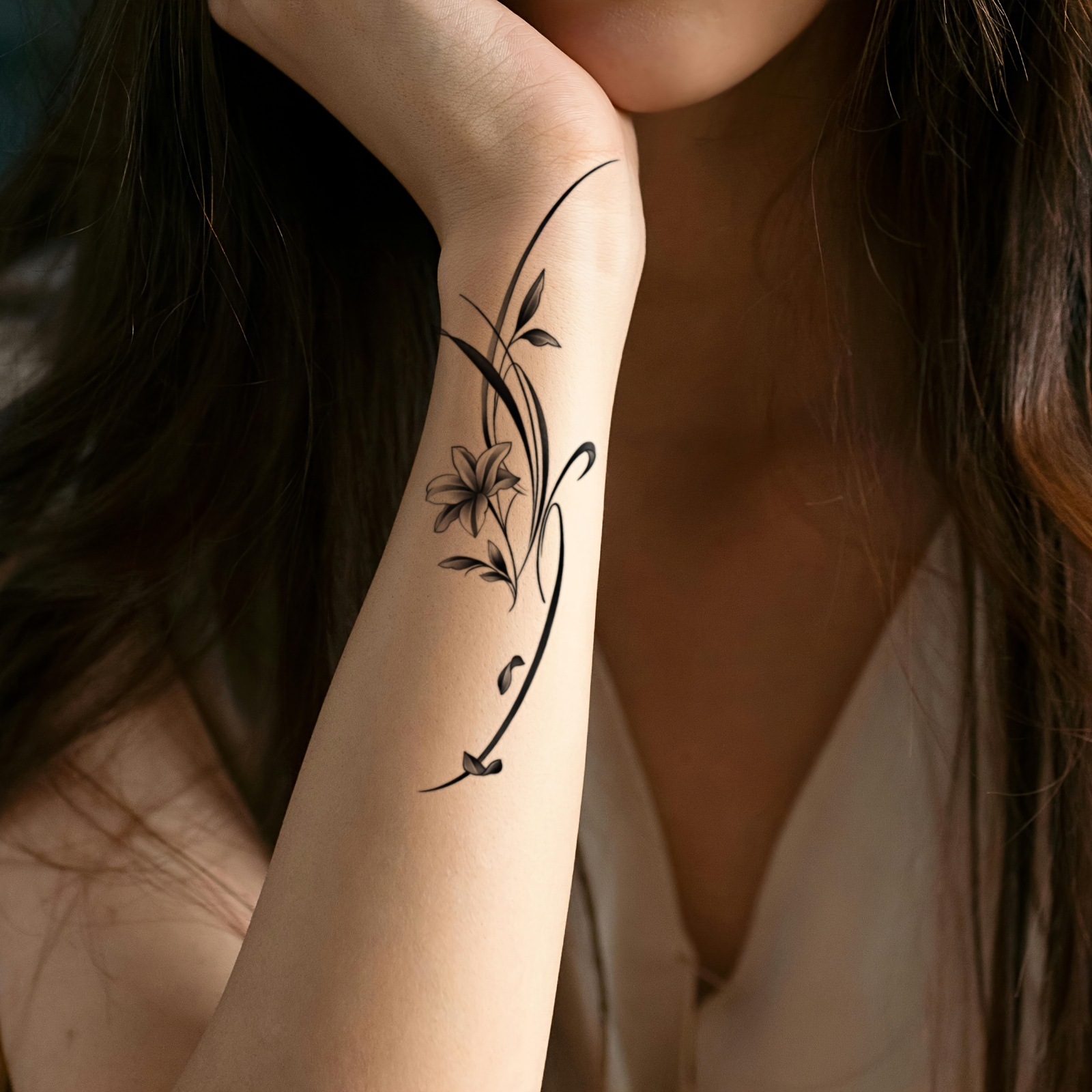 

Chic Minimalist Artistic Orchid Temporary Tattoo Decal, Rectangular Shape, Lasts 1-3 Days - Makeup Category