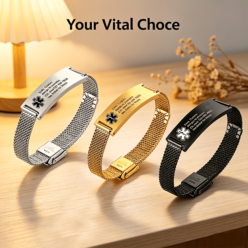 Custom Stainless Steel Body Alert Bracelet, Personalized Safety Gift