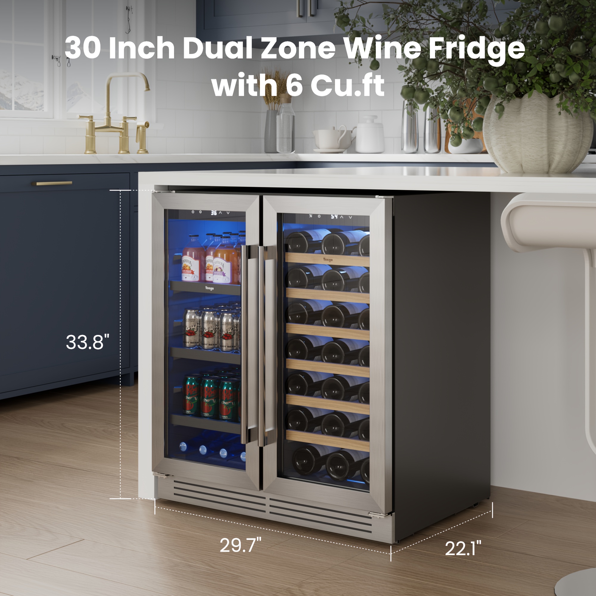 wine and beverage refrigerator 30 inch   wine beverage cooler 33 bottles 80 cans freestanding built in glass door with   blue led display 36 72 f double door wine refrigerator ideal for bar   Product details 3
