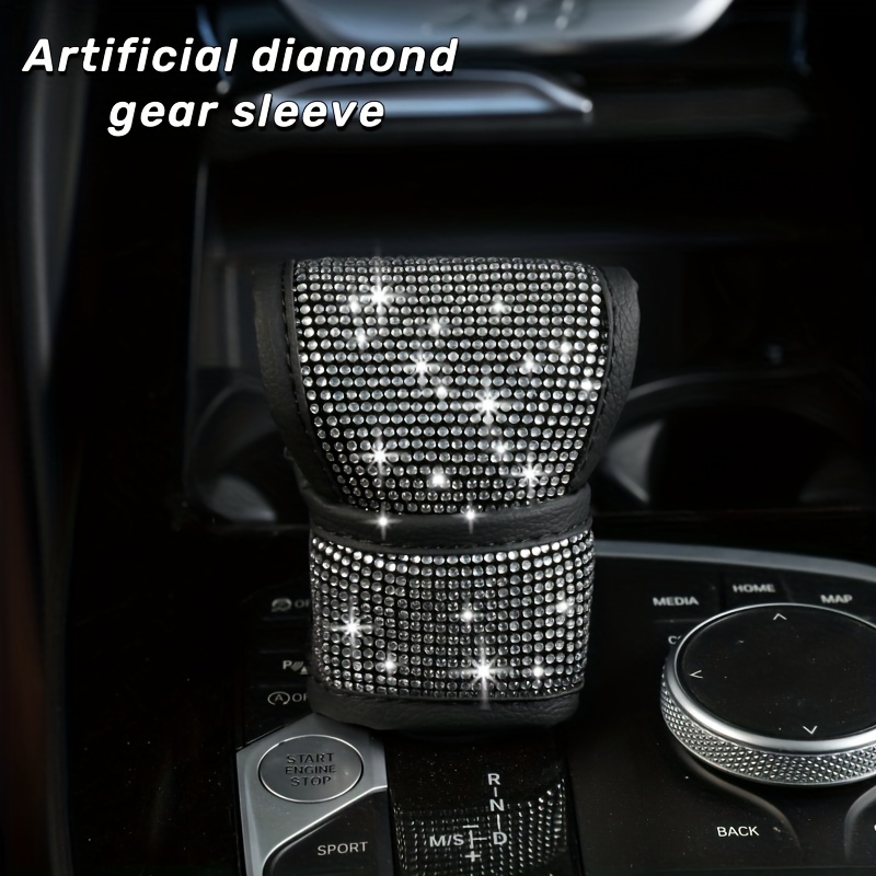 

Car Universal Artificial Diamond Gear Protection Cover Rhinestone Car Interior Car Gear Shift Dust Cover Pu Leather Edging Gear Cover Car Accessories