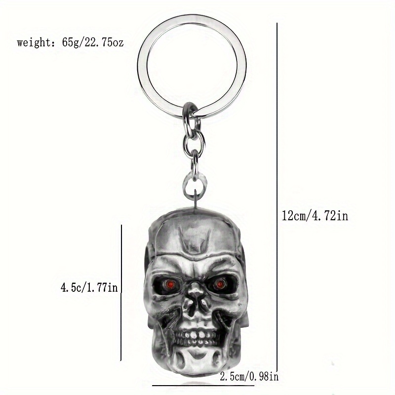 1pc Creative Fashion Red Eyes Skull Keychain For Men, Mini Zinc Alloy Simulation Three-dimensional Skull Key Chain, Car Key Bag Pendant, Holiday Small Gift details 0