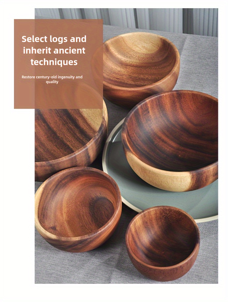 2 pack wooden salad bowls solid acacia wood fruit serving dishes versatile for home kitchen picnic camping event party catering utensils details 7