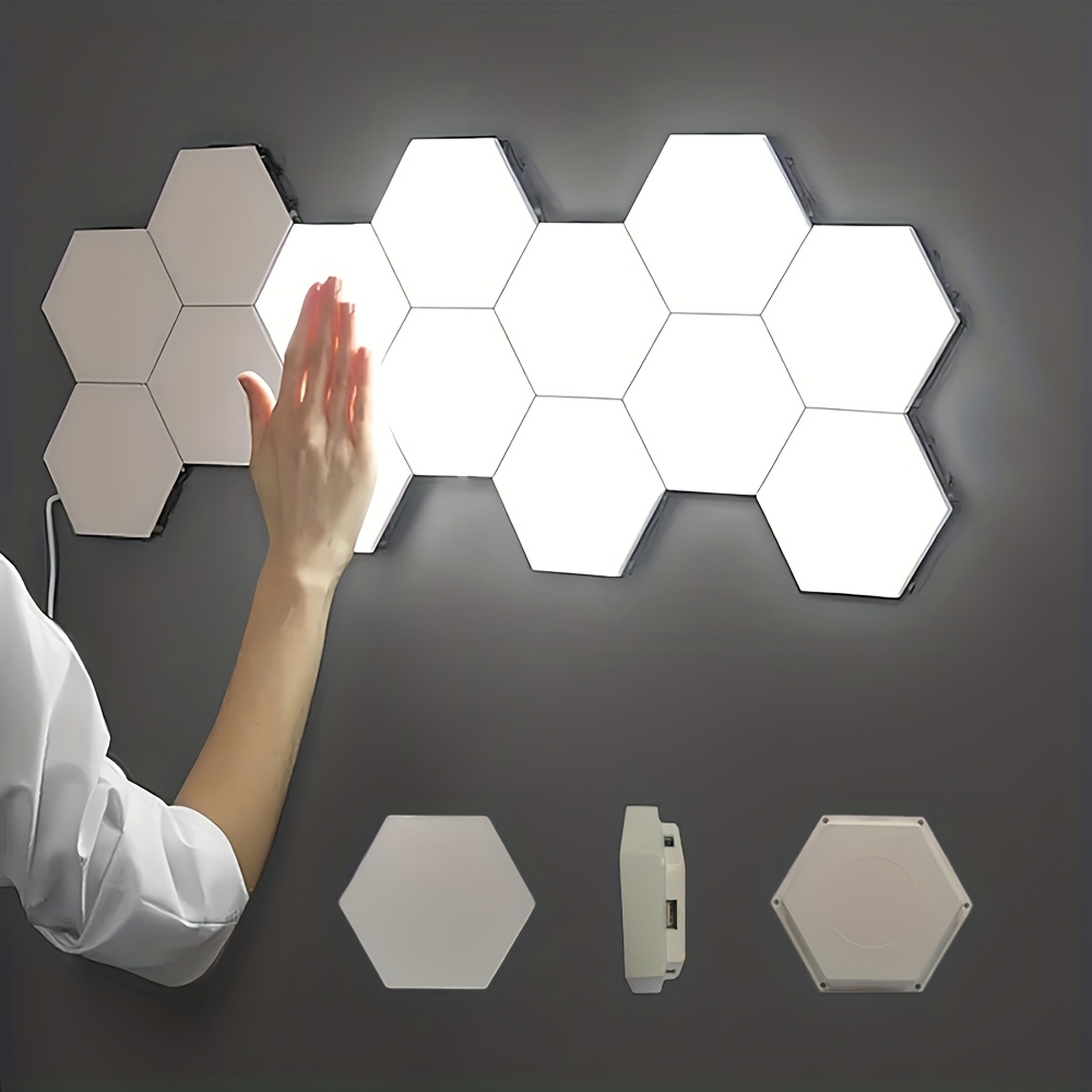 TEMU 6pcs Touch Hexagonal Modular Led Night Light, Creative Decorative White Light, For Home And Outdoor Decoration (without Battery)