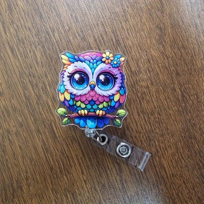 

1pc Owl Design Retractable Badge Reel Holder With Alligator Clip, 360 Degree Rotatable Id Clip For Nurses, Students, Doctors, Office Workers - Sturdy Acrylic (pmma) Name Tag Card Holder