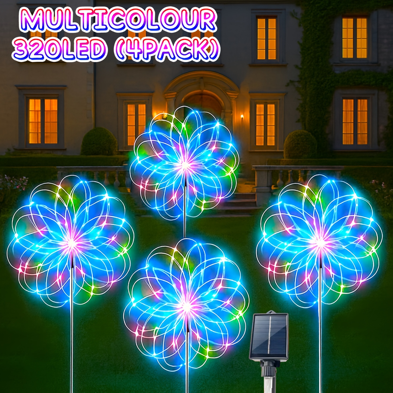 TEMU 4pcs 320/240/60 Led Solar Courtyard Lights, 4pcs/1pc Fireworks Lights, 8 Lighting , Holiday Decoration Lights, Suitable For Christmas And