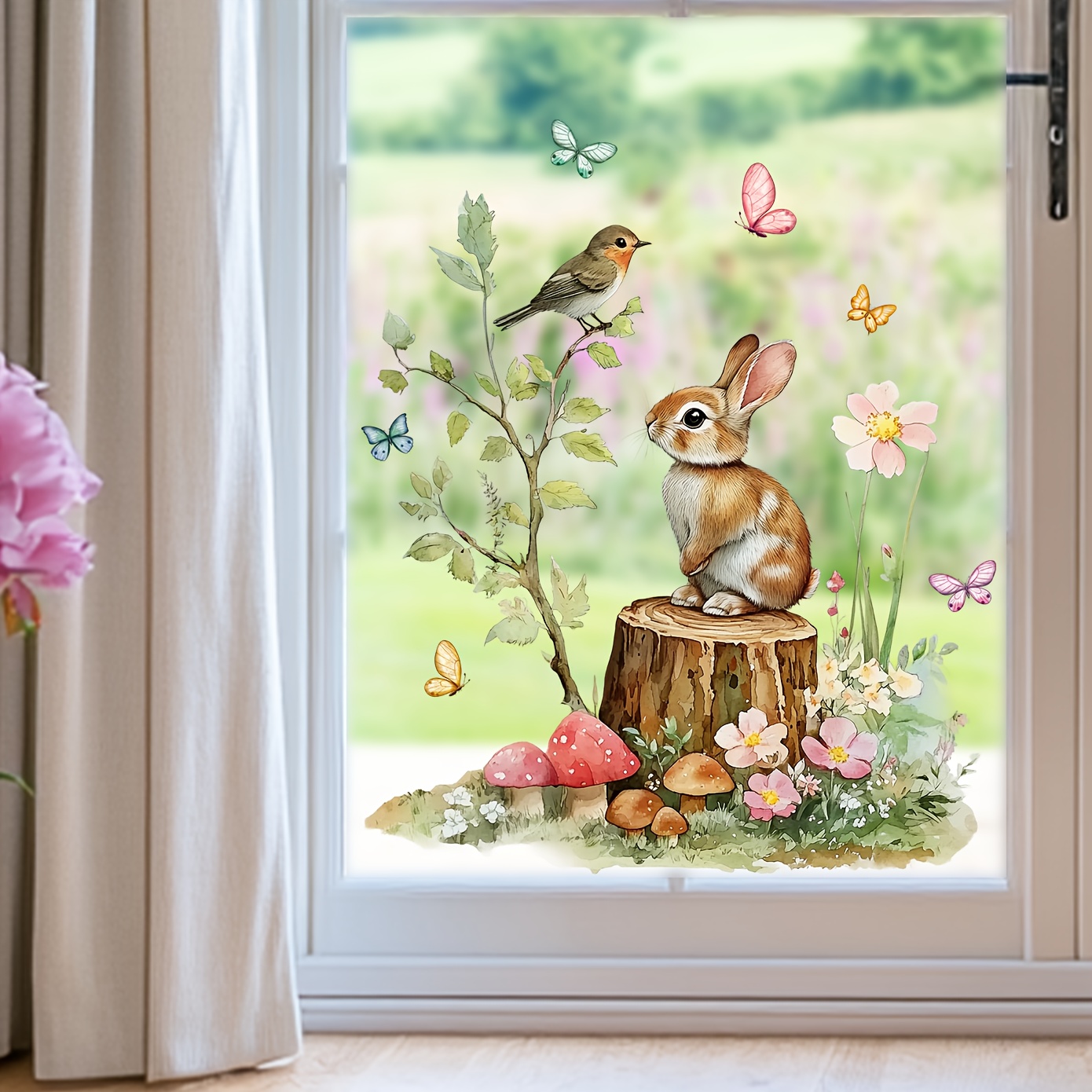 

Art Deco Rabbit & Window Clings, Self-adhesive Plastic Decal Stickers, Single Use, Irregular Shape, 1mil Thickness, Animal Print For Glass Windows, Home, Bedroom, Balcony Decor