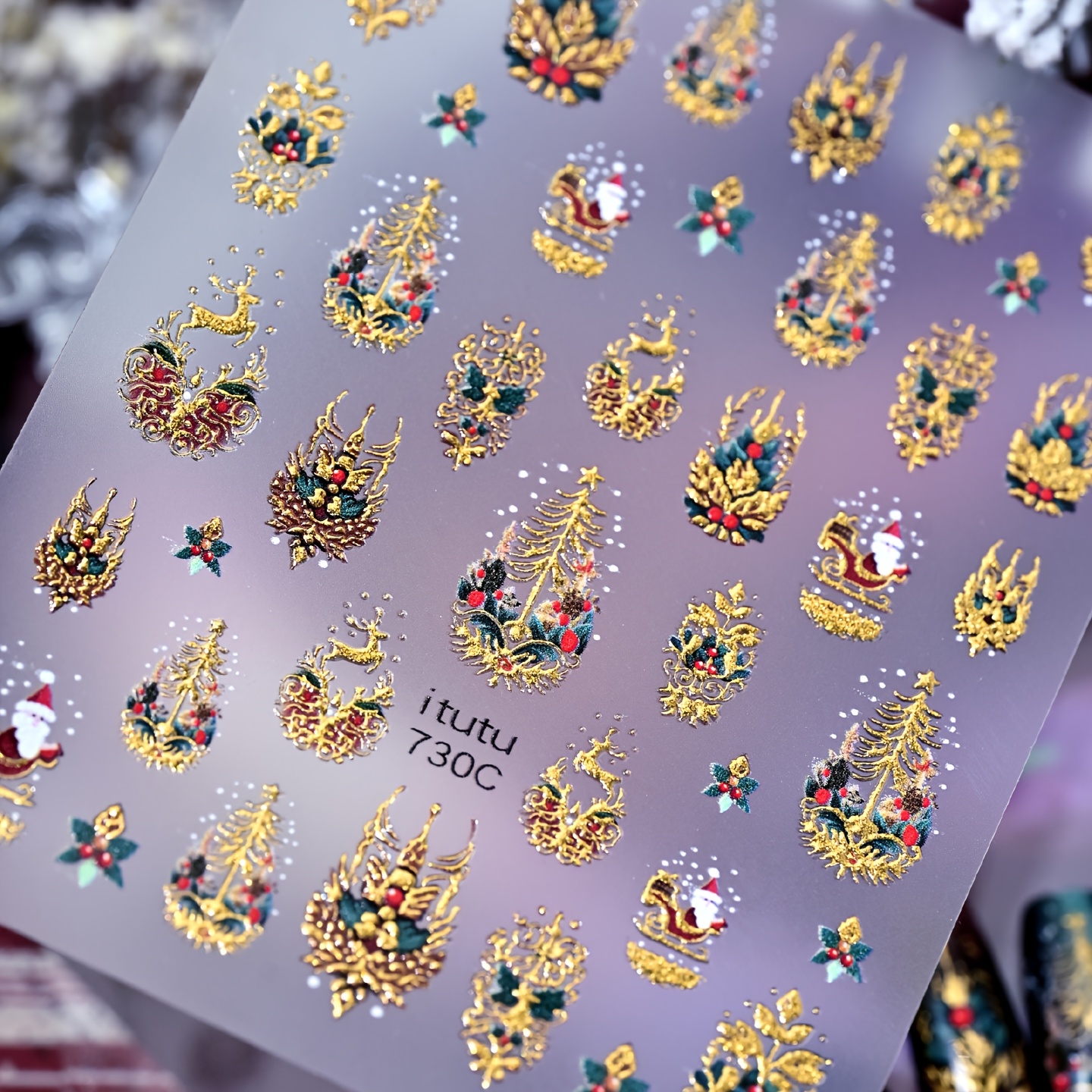 TEMU New Christmas Gold-foiled Nail Stickers Featuring Patterns Like A Golden Christmas Tree, Santa Claus, Snowman, And Reindeer, With Hot Stamping .