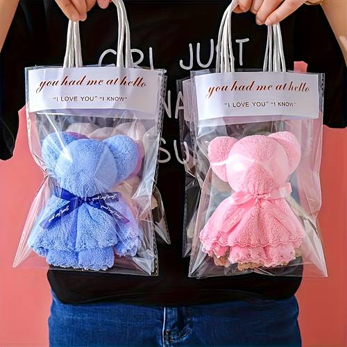 gift for her him 24pcs cute bear towel set with transparent bag gift box suitable for valentines day weddings birthdays mothers day and christmas party gifts holiday giveaways fun accessories soft fabric towels durable textiles