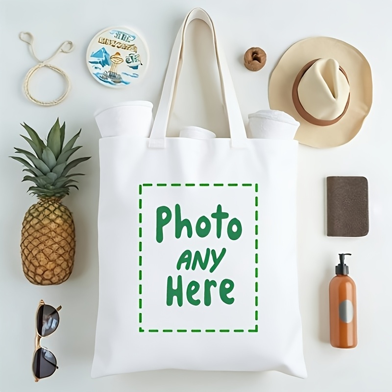 TEMU 1pc Customizable Photo/text/logo Print Handbag-women's Durable Machine Wash Shoulder Bag, Suitable For Travel, Shopping And Work-white, Beige,