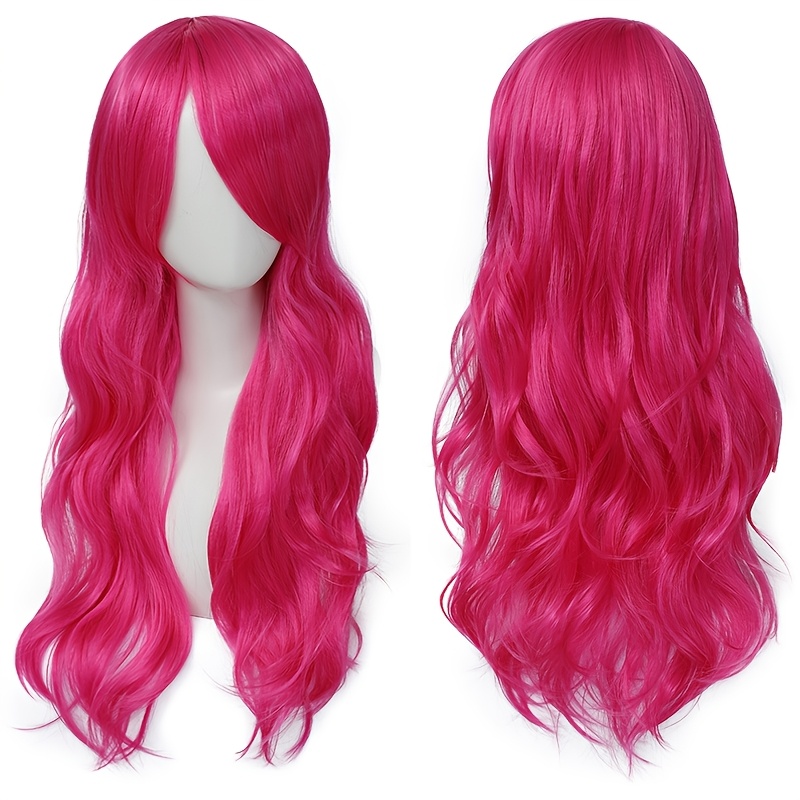 TEMU 28-inch Long Purple Wavy Curly Wig, Rose Red, Pink, Red, Blue, Light Golden And Purple Various Colors Long Curly Hair, Thick Hair, Ladies Anime