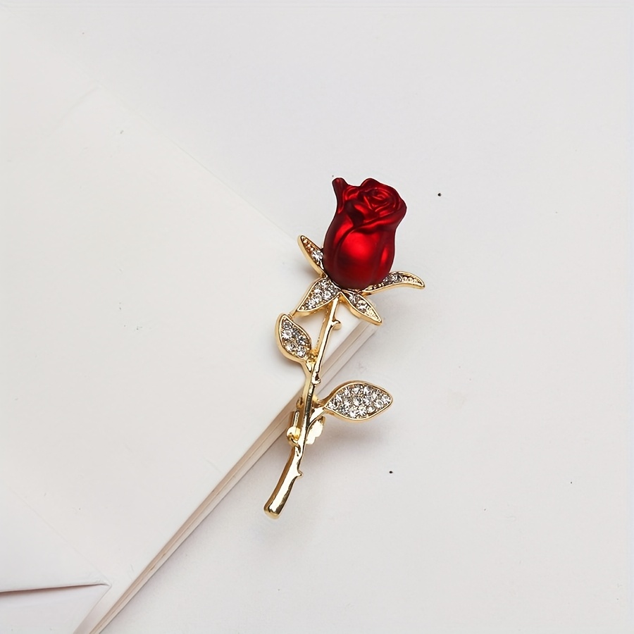 Image of Vintage Rhinestone Rose Brooch, Alloy Irregular With Blue Ruby, Elegant Fashion Accessory For Women, Suitable For Casual And Formal Wear