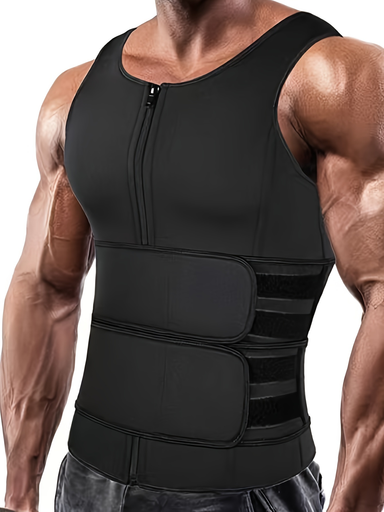 item picture 1pc mens double waistband   vest zippered shapewear for sports fitness running and tummy control