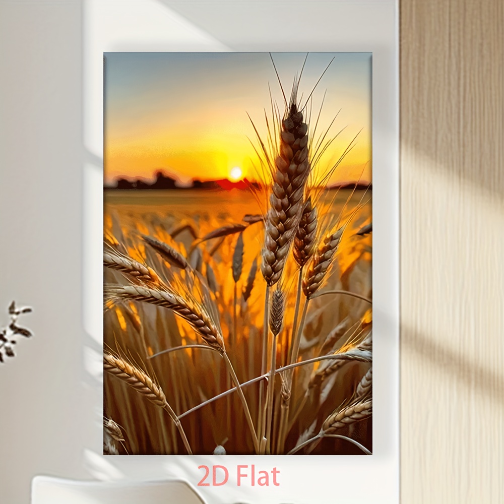 TEMU 2d Flat, 2d Flat, 2d Flat 1pc Unframed Decorative Artwork Featuring A Flat 2d Of A Wheat Field At Sunset, Suitable For Posters And Prints In