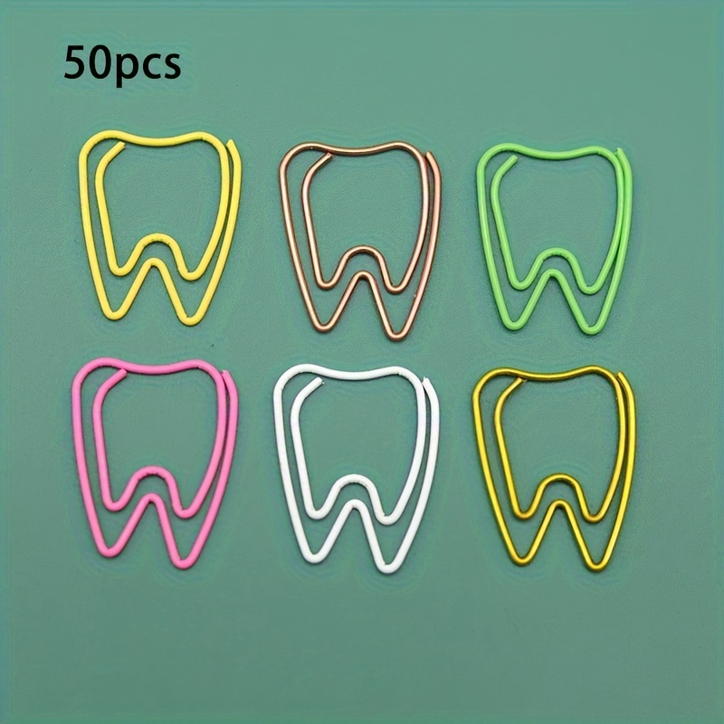 50pcs Colorful Tooth-shaped Metal Paper Clips - Durable Iron Office Document Organizers & Bookmarks