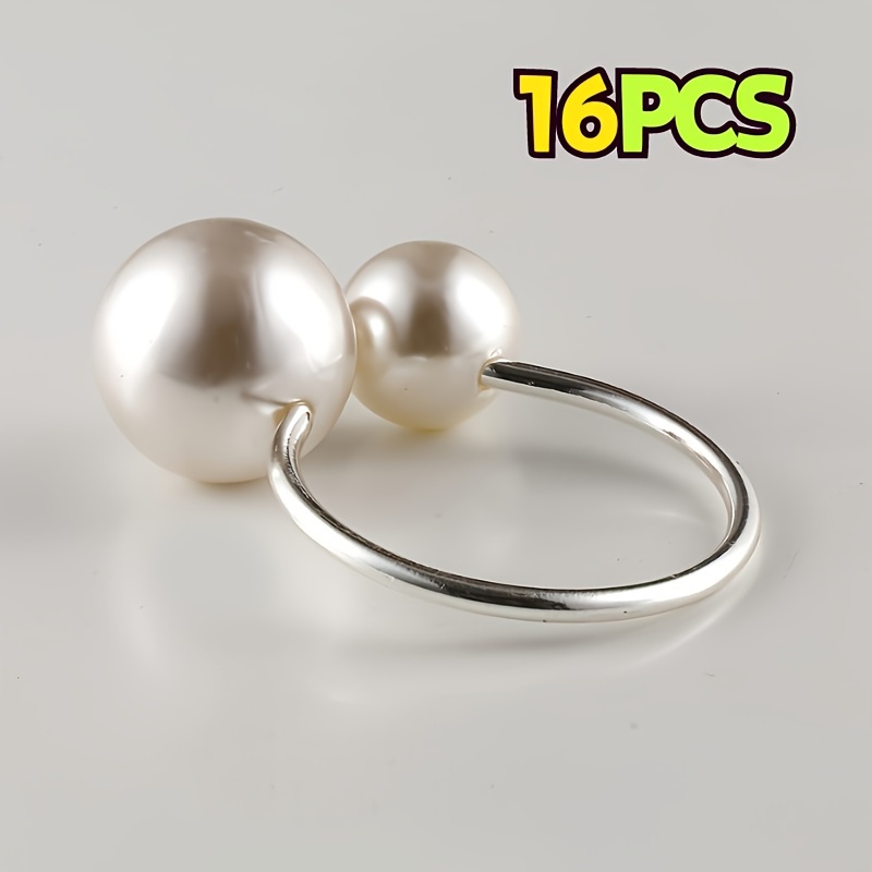 16pcs Beautiful Pearl Napkin Rings – Napkin Holder Table Napkin Buckles For Dinning Table Setting Christmas Wedding Party Supplies