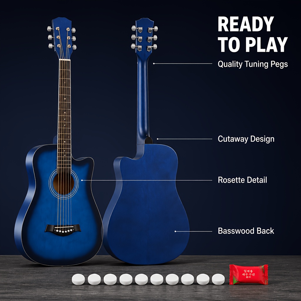 38 Inch Basswood Acoustic Guitar, Portable Size for Easy Carrying,... product image 2
