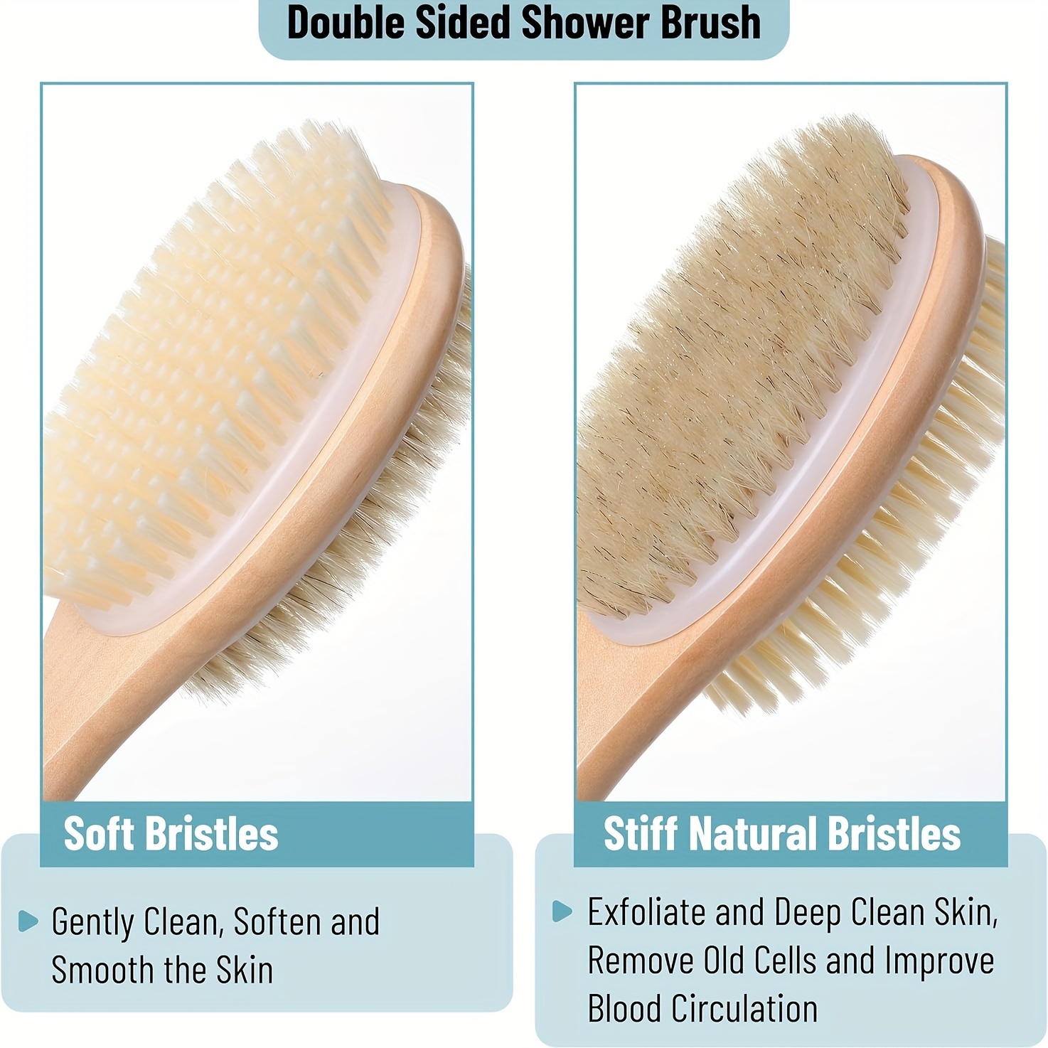 dual sided shower brush with long handle bristle body scrubber exfoliating back brush skin softening and deep clean non absorbent for lotion application no power needed Product details 5