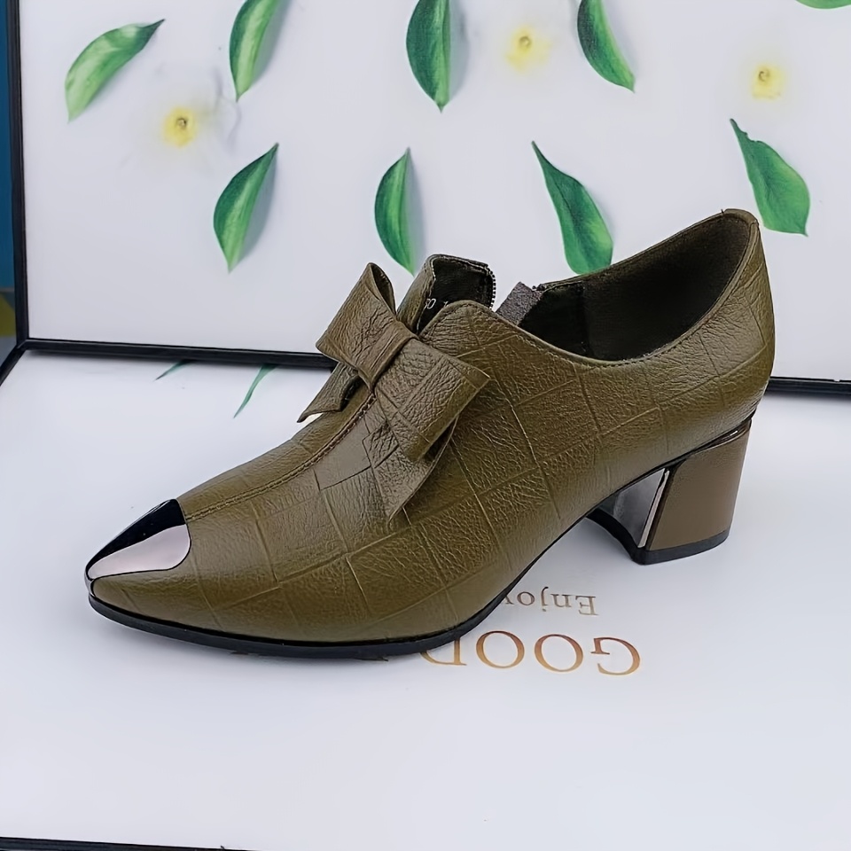TEMU Women's Glossy Pointed High-heeled Casual Shoes, With Cute Bows, Women Shoes