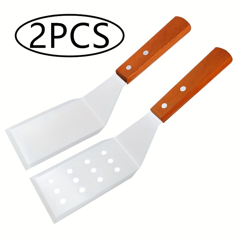 TEMU 2-pack Stainless Steel Spatula, Metal Spatula For Kitchen, Heavy Duty Spatula With Edge And Hardwood Handle, Cooking Spatula, Grill Spatula,