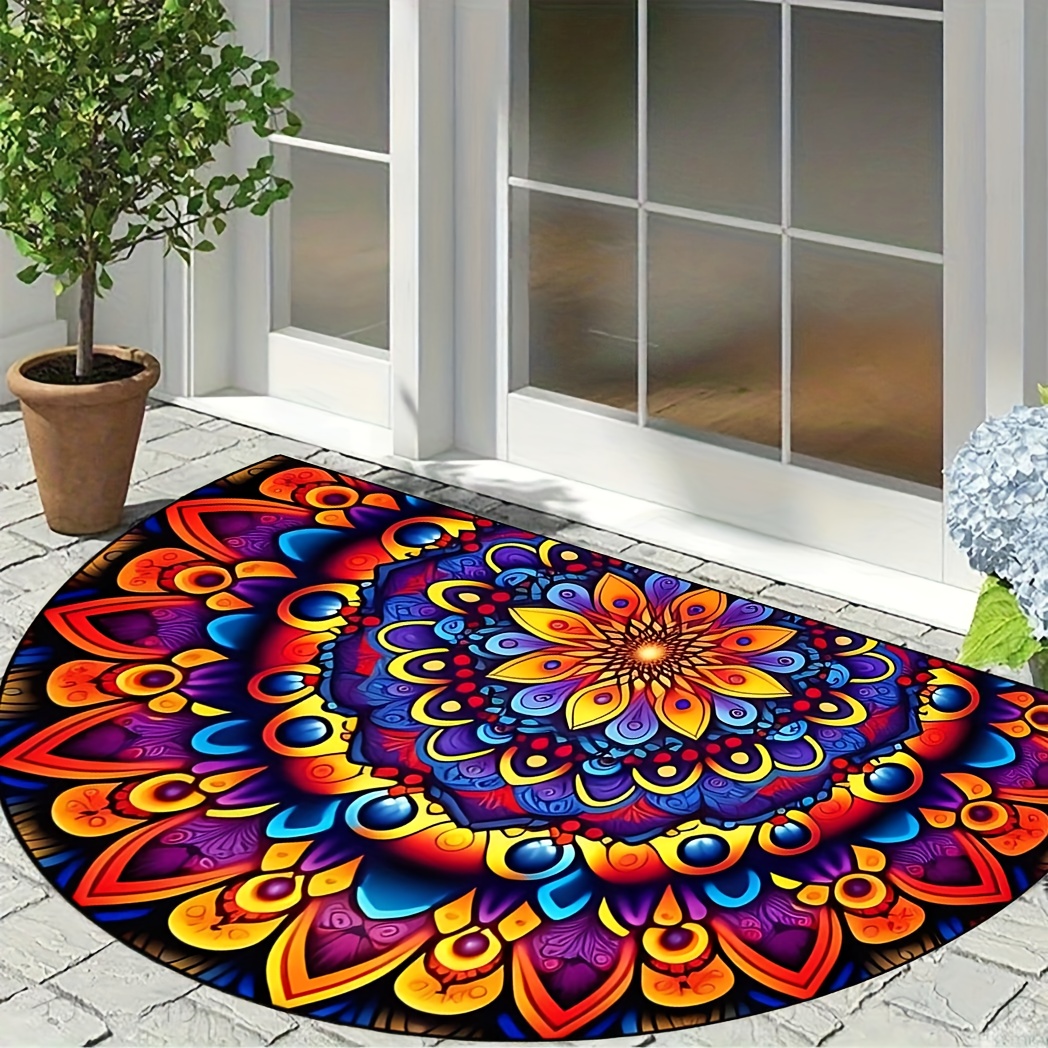 

1pc Bohemian Mandala - Vibrant, Polyester Mat, , Non-slip & Easy To Clean, Ideal For Entryway, Kitchen, Bathroom - Decor Gift, Bathroom Mat