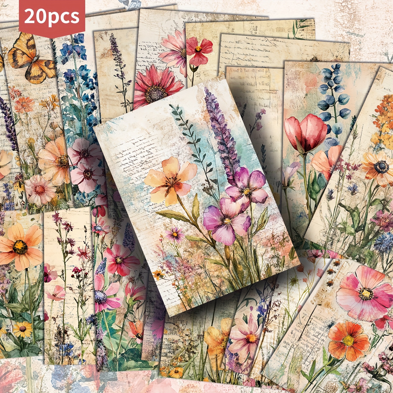 Image of 20-pack Vintage Floral Theme Postcards - 4x6 Inches Vintage Floral Junk Journal Paper, Classic Pinup Illustrations, Collectible Decorative Painting Cards For Scrapbooking & Crafting